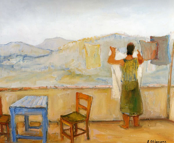In terrazza, s.d 1966-’67, olio su tela, cm 50x60, Napoli, collezione Ammendola